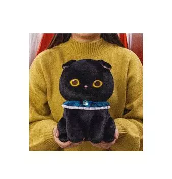 Fluffy Black Kitten Nyan Big Plush 28cm Toy, Approx. (Blue Ribbon)