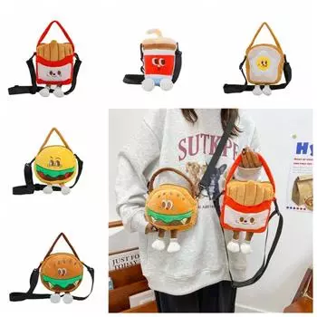Fluffy Cartoon Hamburger Bag Crossbody Bag Shoulder Bag Casual Plush French Fries Handbag Girl Cola