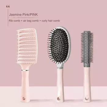 Fluffy curly hair artifact, rib comb, curved comb, air cushion comb, long hair perm special comb 1 розовый