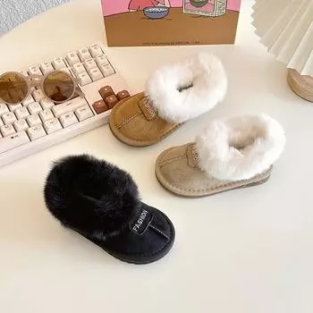 Fluffy Girl Snow Boots Soft Bottom Kids Winter Boots Causal Versatile Outdoor Warm Children s Fashion Cotton Shoes Solid Color 21 чёрный