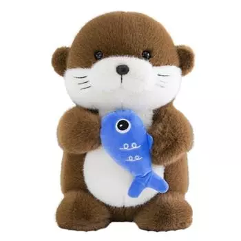 Fluffy Holding Fish Otter Doll Collection Stuffed Otter Doll Pillow Children Girls Boys