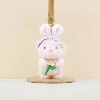 Fluffy Keychain Bunny With Cute Flower Holding Design Perfect For Animal Gifts Lovers