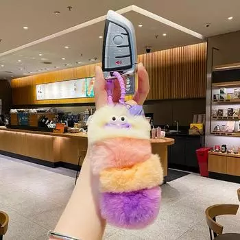 Fluffy Plush Caterpillars Keychain Animal Cartoon Bag Ornaments Children Gift синий