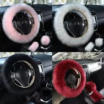 Fluffy Steering Wheel Covers Faux Wool Shaggy Car Steering Accessories Wheel Car Steering Wheel Plush Cover Car Grips L3L9