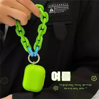 Fluorescent Green Airpods1/2 Generation Protective Cover for Apple Three Generation Wireless Earphone Case Pro3 Silicone Lanyards Soft airpods pro3 generation fluorescent green + chain