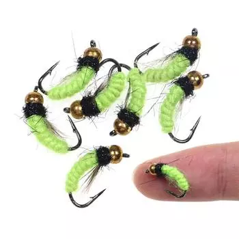 Флуоресцентная нимфа-скад, червь, муха, УФ-латунная головка-бусина, рыболовные мухи