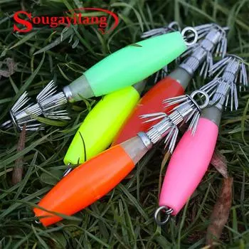 Флуоресцентные джиг-крючки для кальмаров, рукава каракатицы, рыболовные приманки, крючки на голову, многоигольные приманки для осьминога 5PCS