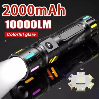 Флуоресцентный фонарик 10000LM Фонарь со встроенной батареей Лампа с возможностью масштабирования Водонепроницаемый фонарик Супер яркий прожектор B-1200mAh flashlight