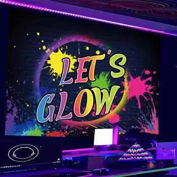 Флуоресцентный гобелен, УФ-светящийся, LET S GLOW, серия букв, флуоресцентный гобелен, подвесной тканевый гобелен для дома и комнаты 95x73cm