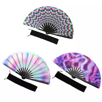 Флуоресцентный складной веер, красочные ручные веера для женщин, мужчин, вечеринок, клубных представлений, танцевальных вееров, свадебных украшений для дома X3UC