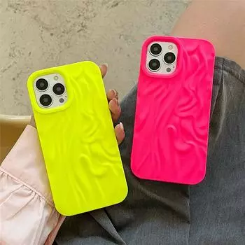 Флуоресцентный желтый чехол для телефона с 3D матовым рисунком складок для iPhone 15Pro 14 13 11 12 Pro Max, японский милый силиконовый противоударный чехол For iPhone 11