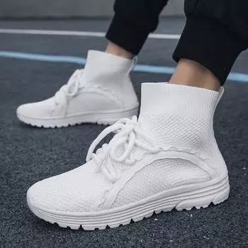 Fly Woven Shoes Дышащая женская обувь Повседневные кроссовки с увеличенным берцем 36 белый