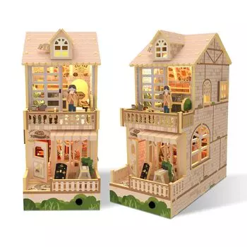 Flycites Dollhouse Handmade Book Миниатюрный Кофе 3D Деревянная иллюстрированная инструкция по эксплуатации Книжная полка Новоселье Книга для взрослых старшего возраста и