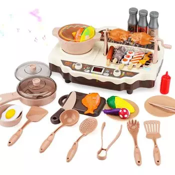 FlyCreat Play Set Kitchen BBQ Обучающая игрушка Кухонный набор Play Kitchen Toys Ролевые игры Набор кухонной утвари BBQ Grilled Мясо Настоящие ингредиенты Настоящие