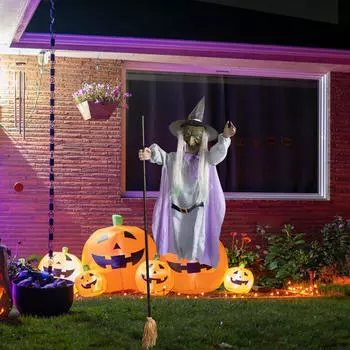 Flying Hover Witch Activated with Creepy Sound for Backyard White Clothes