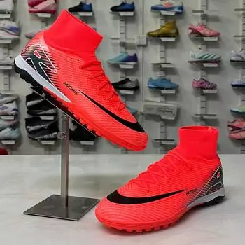 Flying knitting seamless high-top football shoes male and female students long nails broken nails artificial grass training 35