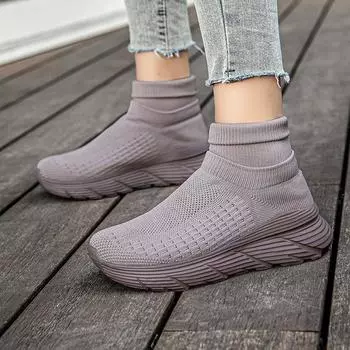 Flying Socks Shoes Мужские туфли большого размера на толстой подошве с высоким берцем для пары, дышащие и легкие сетчатые кроссовки, облегающие ногу 36 коричневый