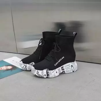 Flying Weaving Women s Shoes Thick Sole Female Casual Shoes Solid Color Lace Up Women Vulcanized Shoes Wedge Zapatillas De Mujer 35