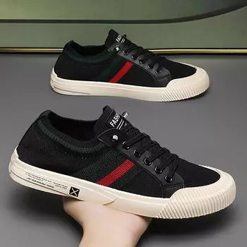 Flying woven breathable men s shoes 2025 spring and summer new trendy versatile sports and leisure mesh board shoes one pedal lazy shoes 39 чёрный