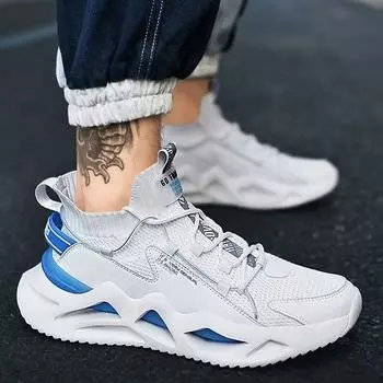 Flying woven breathable running shoes 2025 spring new men s casual shoes socks trendy shoes men s shoes sports shoes 39 чёрный