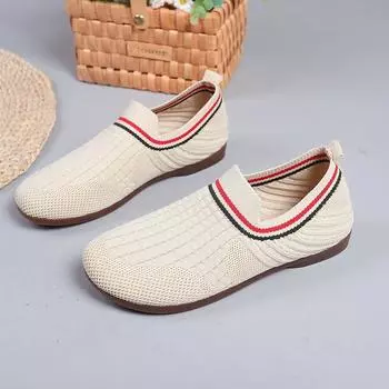 Flying woven breathable women s single shoes 2025 summer new flat-soled soft-soled one-pedal lazy shoes fashionable casual Doudou shoes 36 чёрный