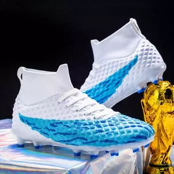 Flying woven football shoes men s low-top teenage students TF broken nails AG long nails competition training sports shoes 35