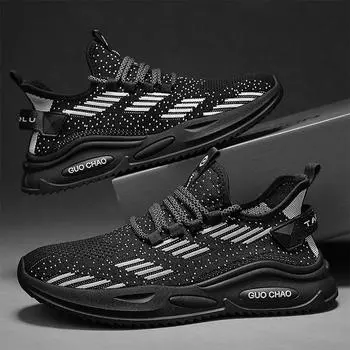 Flying woven men s casual shoes 2025 new low-top lightweight and comfortable sports shoes, versatile and fashionable outdoor running shoes 39 чёрный