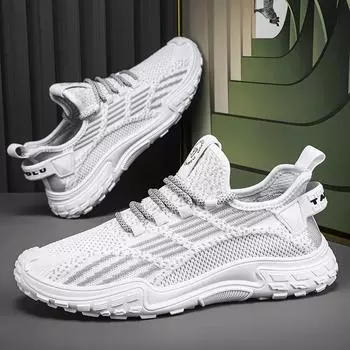 Flying woven men s shoes 2025 new summer breathable mesh thin mesh shoes student soft sole lightweight sports running trendy shoes 39 чёрный