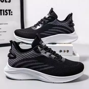 Flying woven men s shoes autumn breathable mesh running soft-soled sports shoes boys trendy brand versatile dad shoes men s sports shoes 39 чёрный