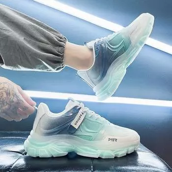 Flying woven mesh men s shoes summer and autumn casual breathable sports shoes men s trendy thick-soled dad ins trendy shoes 39