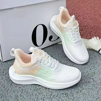 Flying woven mesh sneakers women s lightweight breathable soft-soled jogging shoes spring and summer new elastic outdoor walking shoes 36 серый