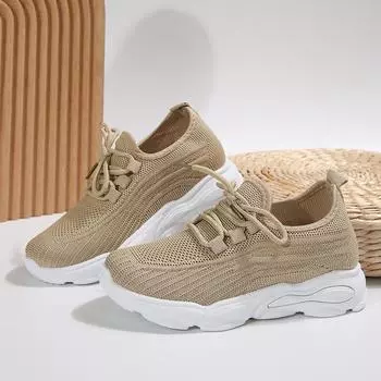 Flying woven sports shoes women s 2025 new summer hollow breathable little white shoes versatile elastic socks shoes popular mesh shoes 27 коричневый