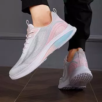 Flying woven women s shoes, sports shoes, women s single shoes, breathable shoes, 2025 spring new soft-soled casual running shoes, women 35