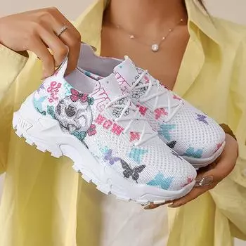 Flying woven women s shoes summer sports breathable casual mesh shoes soft-soled mesh shoes printed travel shoes trend 36