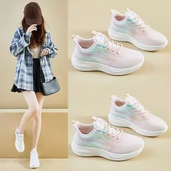 Flyknit Sports Shoes for Female Students, Running and Casual Height Increasing Shoes 35 розовый