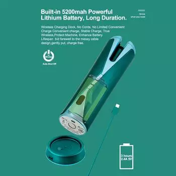 FM-003 Беспроводная автоматическая щипцы для завивки волос Автоматическая щипцы для завивки волос с поворотом влево и вправо, 4 настройки таймера циан