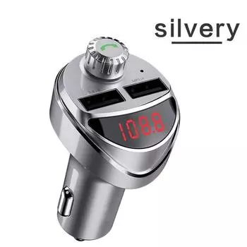 FM-передатчик Автомобильный беспроводной Bluetooth Радиомодулятор Автомобильный комплект 3.4A Dual USB Автомобильное зарядное устройство Дисплей Громкая связь Aux Audio MP3-плеер серебряный