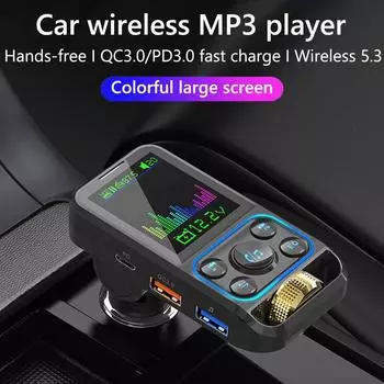 FM-передатчик, автомобильный беспроводной комплект громкой связи, AUX-аудиоприемник QC3.0 PD 30 Вт, быстрая зарядка, MP3-плеер, FM-модулятор чёрный