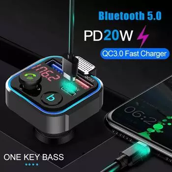 FM-передатчик автомобильный Bluetooth 5.0 беспроводной громкой связи аудио приемник автомобильный MP3-плеер PD20W QC3.0 3.1A 2USB быстрое зарядное устройство автомобильное зарядное устройство чёрный