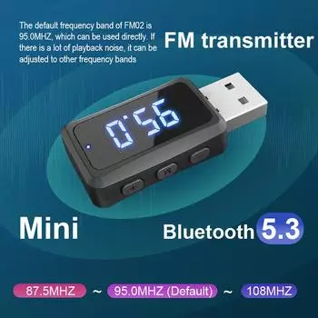 FM-передатчик автомобильный Bluetooth 5.3 приемник громкой связи мини USB Power Car Kit авто беспроводной аудио для автомобильного радио чёрный