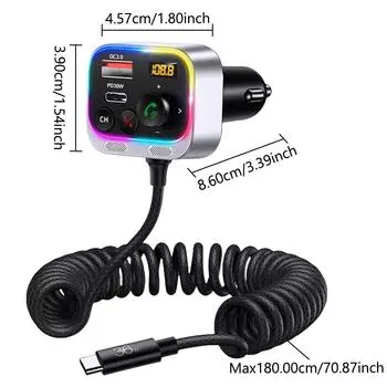 FM-передатчик беспроводной комплект громкой связи для автомобиля с глубоким басом MP3-плеер типа C PD30W USB QC3.0 сверхбыстрая зарядка USB C автомобильное зарядное устройство чёрный