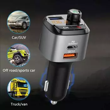 FM-передатчик Bluetooth 5.0 Автомобильный аудиоплеер Handsfree Адаптер USB 18 Вт Быстрая зарядка Type-C FM-модулятор