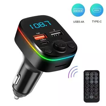 FM-передатчик Bluetooth 5.0 с Type-C Dual USB 3.4A быстрое зарядное устройство автомобильный радиомодулятор MP3-плеер прикуриватель