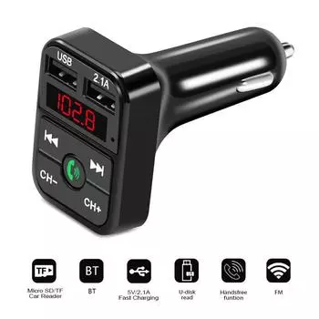 FM-передатчик Bluetooth Car 3.1A Dual USB Port+Type-C Charge Hands-free Call Wireless Aux Audio Radio Modulator MP3-плеер чёрный