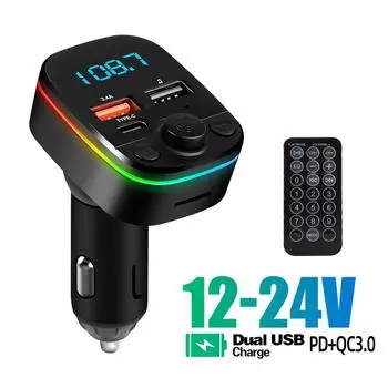 FM-передатчик Bluetooth Car 3.1A Dual USB Port+Type-C Charge Hands-free Call Wireless Aux Audio Radio Modulator MP3-плеер