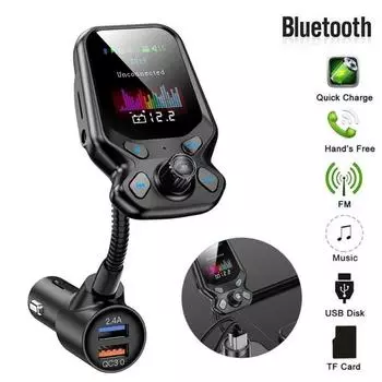 FM-передатчик для автомобильного беспроводного радиоадаптера с дисплеем 1,8 дюйма, V5.0, функция громкой связи, два USB-порта чёрный