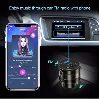 FM-передатчик для автомобиля Bluetooth, быстрое автомобильное зарядное устройство, беспроводной FM-радио, Bluetooth-адаптер для автомобиля, шумоподавление, громкая связь чёрный
