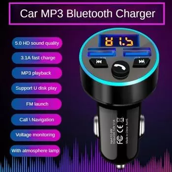 FM-передатчик модулятор автомобильный беспроводной Bluetooth 5.0 USB быстрое зарядное устройство авто Aux радио Mp3-плеер музыкальный комплект Hands Free для автомобиля чёрный