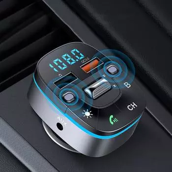 FM-передатчик с двумя микрофонами, бас-AUX-аудиоприемник, 2 USB QC3.0, быстрая зарядка, автомобильное зарядное устройство, MP3-плеер, гарнитура Bluetooth 5.0, автомобильный комплект чёрный