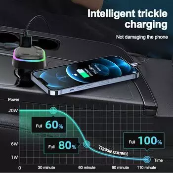 FM-передатчик с поддержкой TF-карты, автомобильного MP3-плеера с двумя разъемами USB Type C, автомобильного зарядного устройства, беспроводного автомобильного комплекта Hands Free чёрный